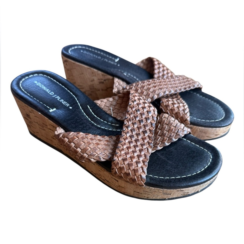 Donald J. Pliner Camel Brown Woven‎ Leather & Cork Sandals *no size tag